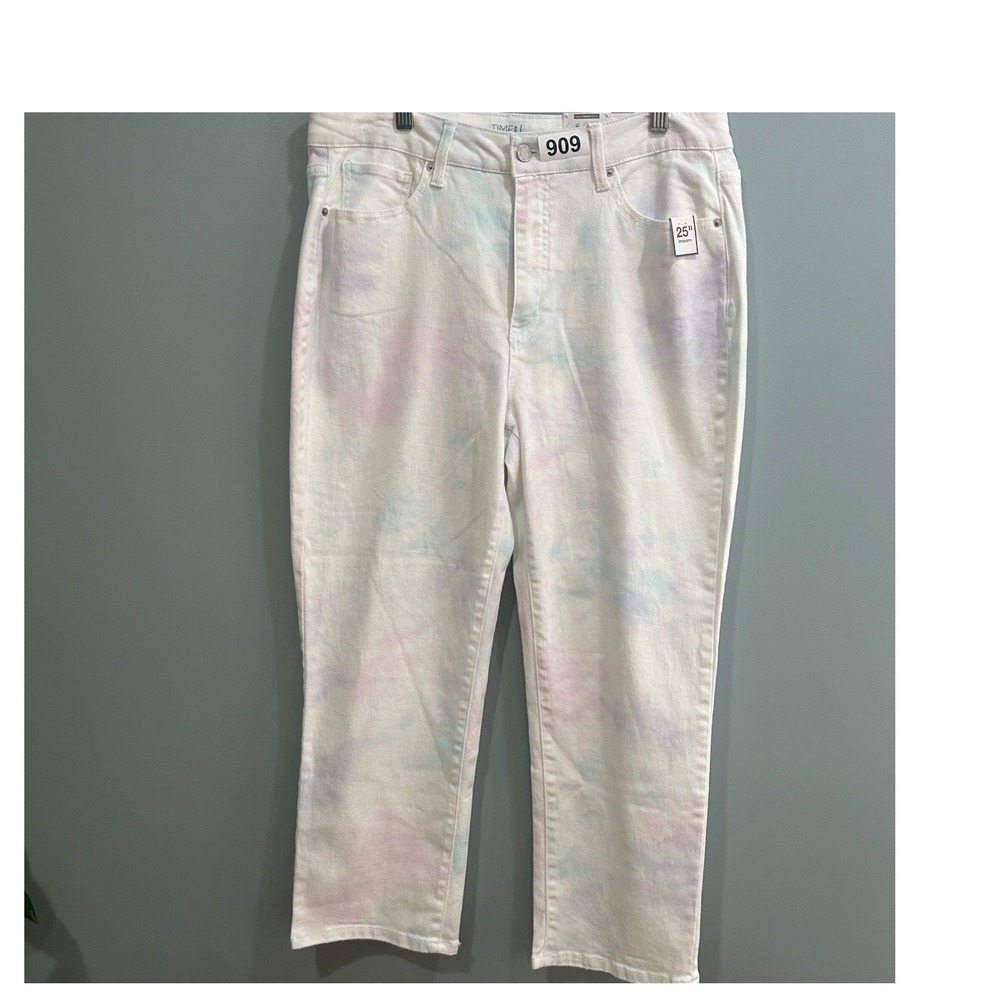 Time and Tru Womens High Rise Straight Leg Tie Dye Jeans White Pastel 14 NEW